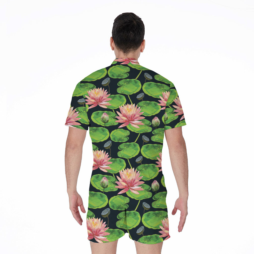 Water Lily Flower Pattern Print Men's Rompers