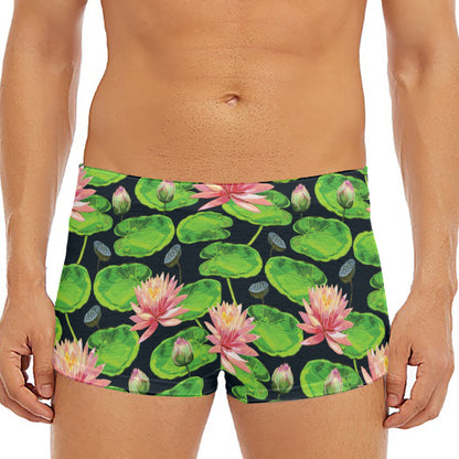Water Lily Flower Pattern Print Men's Short Boxer Briefs
