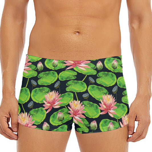 Water Lily Flower Pattern Print Men's Short Boxer Briefs