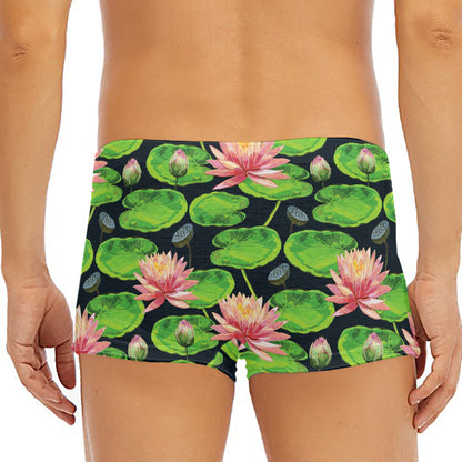 Water Lily Flower Pattern Print Men's Short Boxer Briefs