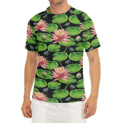 Water Lily Flower Pattern Print Men's Short Sleeve Rash Guard