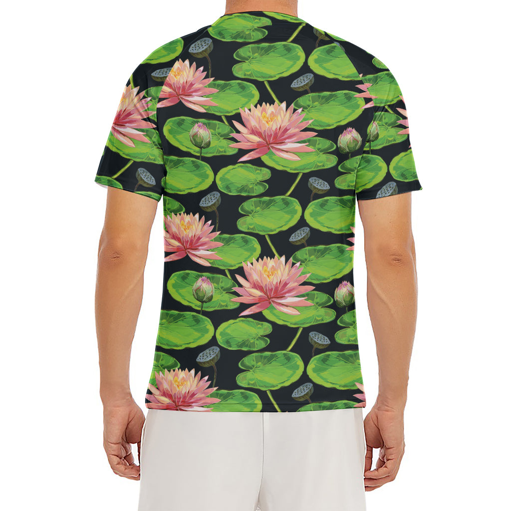 Water Lily Flower Pattern Print Men's Short Sleeve Rash Guard