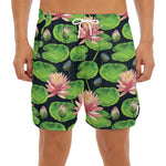 Water Lily Flower Pattern Print Men's Split Running Shorts