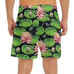 Water Lily Flower Pattern Print Men's Split Running Shorts