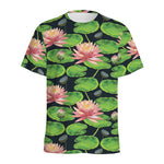 Water Lily Flower Pattern Print Men's Sports T-Shirt