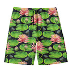 Water Lily Flower Pattern Print Men's Swim Trunks