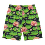 Water Lily Flower Pattern Print Men's Swim Trunks