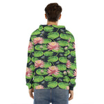 Water Lily Flower Pattern Print Men's Velvet Pullover Hoodie