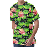 Water Lily Flower Pattern Print Men's Velvet T-Shirt