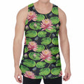 Water Lily Flower Pattern Print Men's Velvet Tank Top