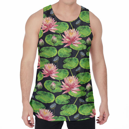 Water Lily Flower Pattern Print Men's Velvet Tank Top