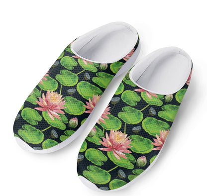 Water Lily Flower Pattern Print Mesh Casual Shoes