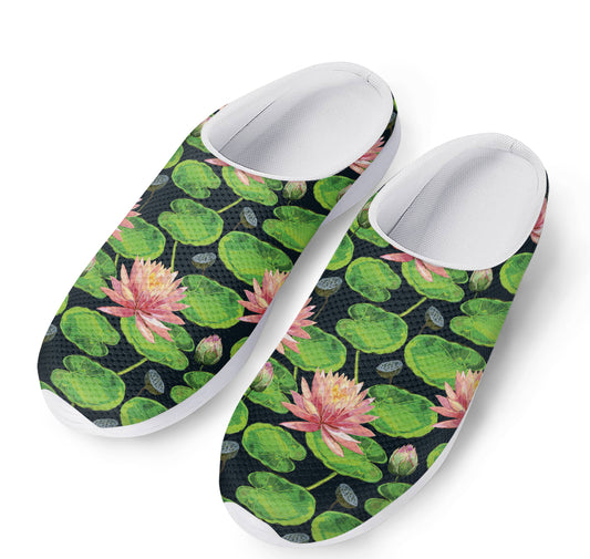 Water Lily Flower Pattern Print Mesh Casual Shoes