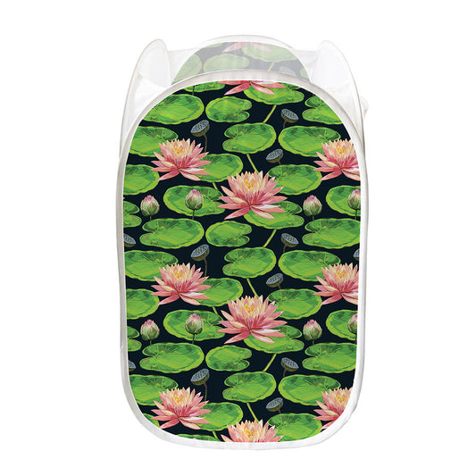 Water Lily Flower Pattern Print Mesh Laundry Hamper