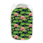 Water Lily Flower Pattern Print Mesh Laundry Hamper