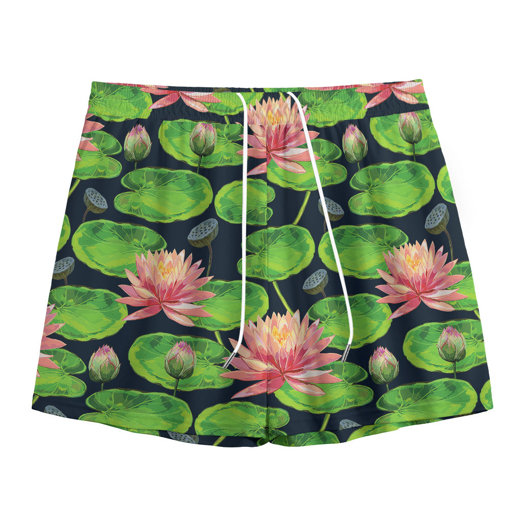 Water Lily Flower Pattern Print Mesh Shorts