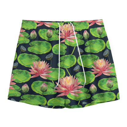Water Lily Flower Pattern Print Mesh Shorts