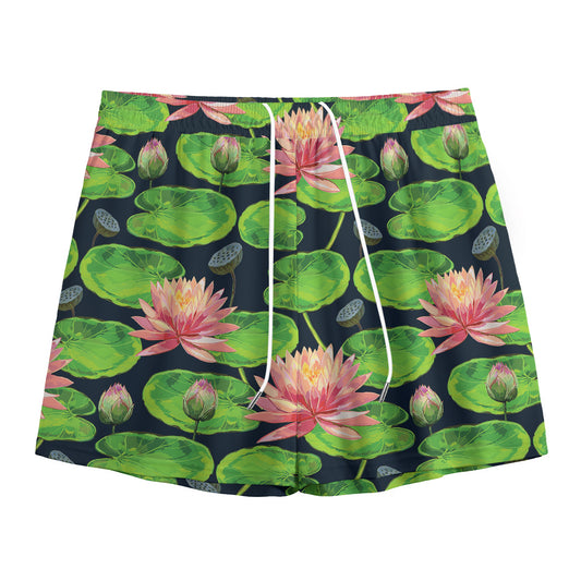 Water Lily Flower Pattern Print Mesh Shorts