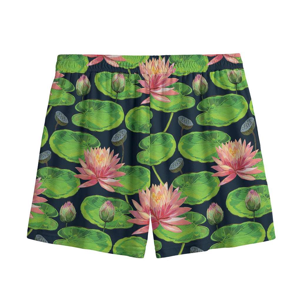 Water Lily Flower Pattern Print Mesh Shorts