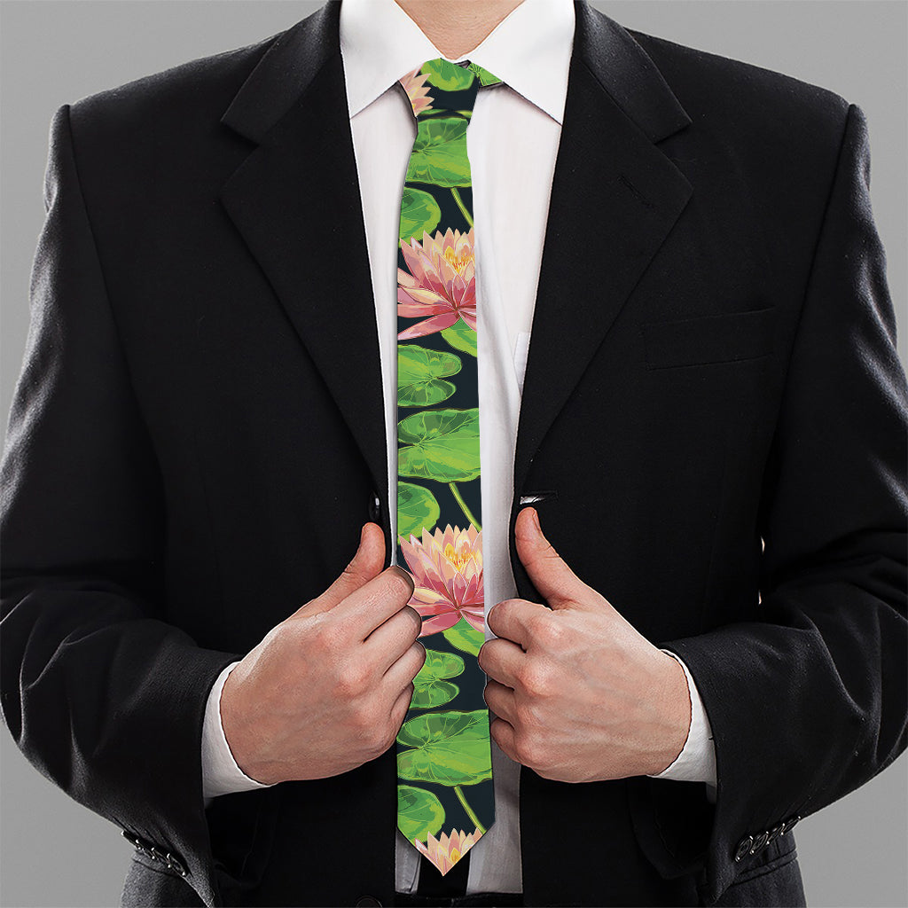 Water Lily Flower Pattern Print Necktie