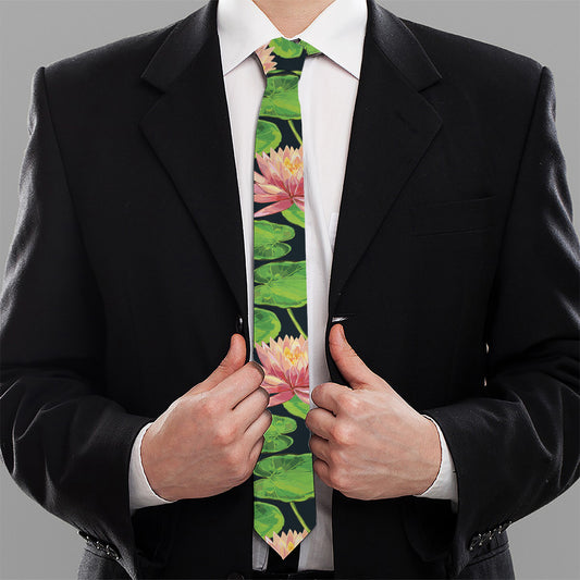 Water Lily Flower Pattern Print Necktie