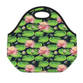 Water Lily Flower Pattern Print Neoprene Lunch Bag