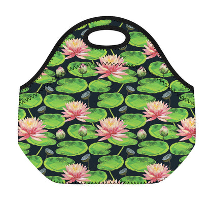 Water Lily Flower Pattern Print Neoprene Lunch Bag