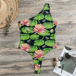 Water Lily Flower Pattern Print One Shoulder Bodysuit