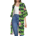 Water Lily Flower Pattern Print Open Front Beach Cover Up