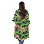 Water Lily Flower Pattern Print Open Front Beach Cover Up