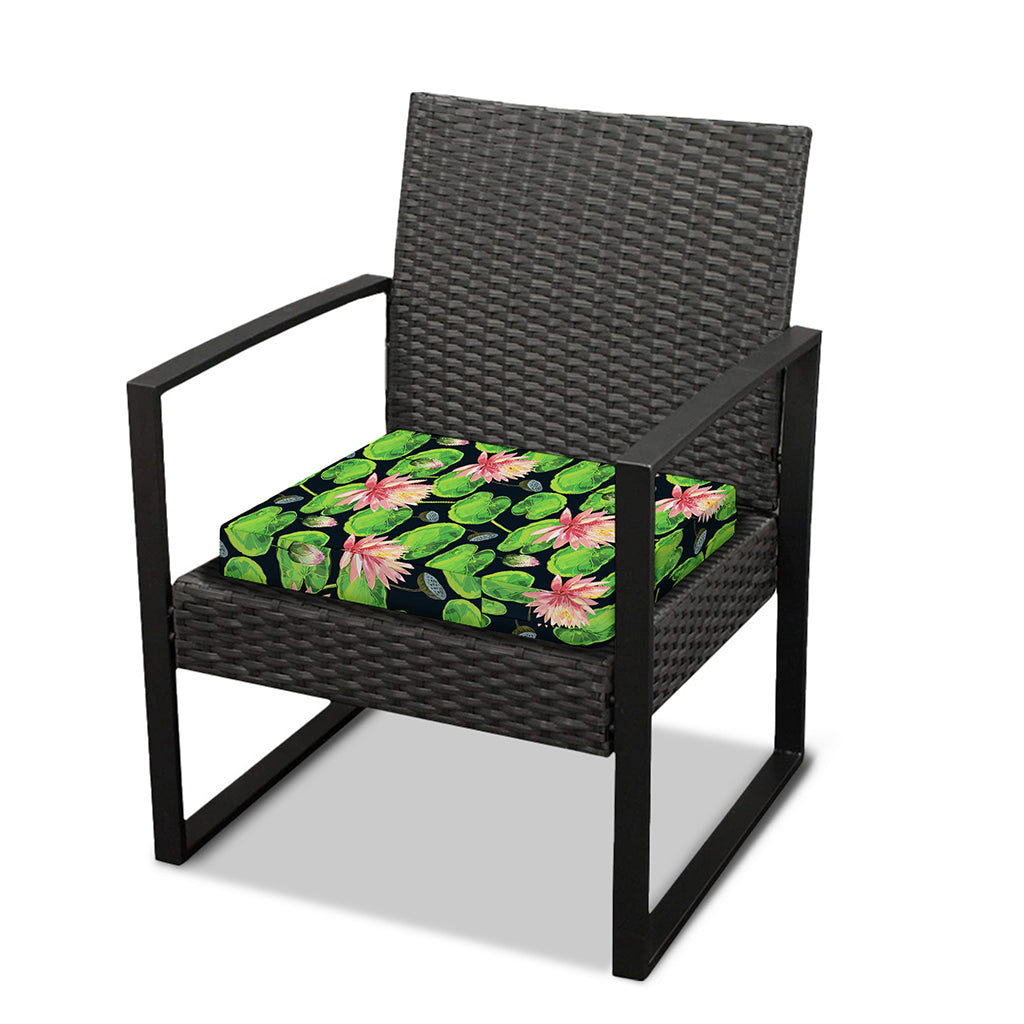Water Lily Flower Pattern Print Outdoor Seat Cushion Cover