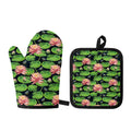 Water Lily Flower Pattern Print Oven Mitt And Pot Holder Set