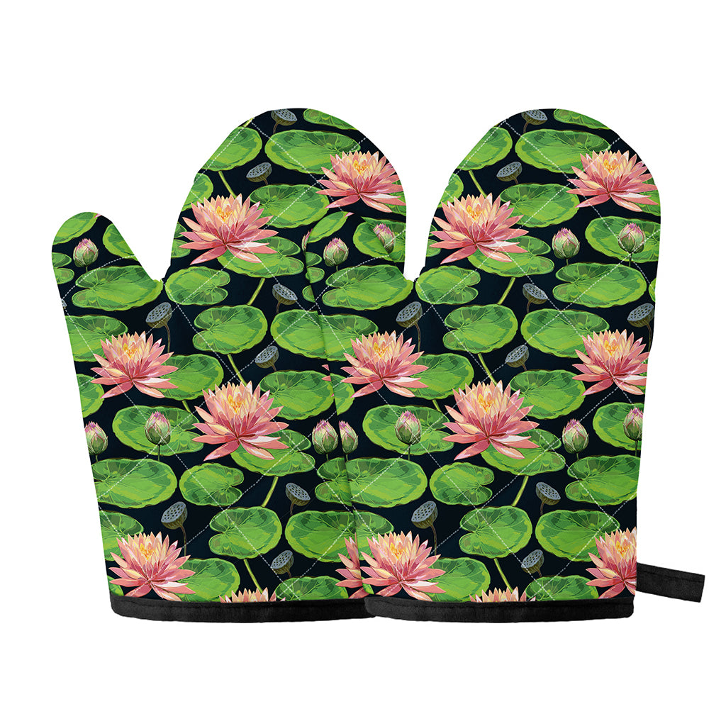 Water Lily Flower Pattern Print Oven Mitts