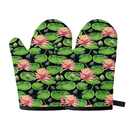 Water Lily Flower Pattern Print Oven Mitts