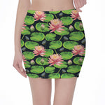 Water Lily Flower Pattern Print Pencil Mini Skirt
