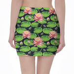 Water Lily Flower Pattern Print Pencil Mini Skirt