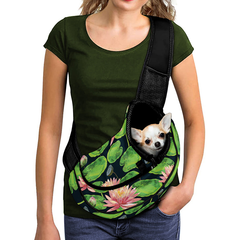 Water Lily Flower Pattern Print Pet Sling Carrier