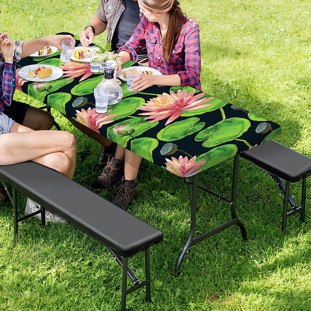 Water Lily Flower Pattern Print Picnic Table Cover