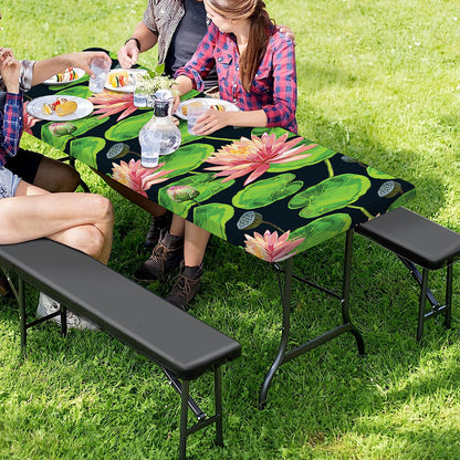 Water Lily Flower Pattern Print Picnic Table Cover