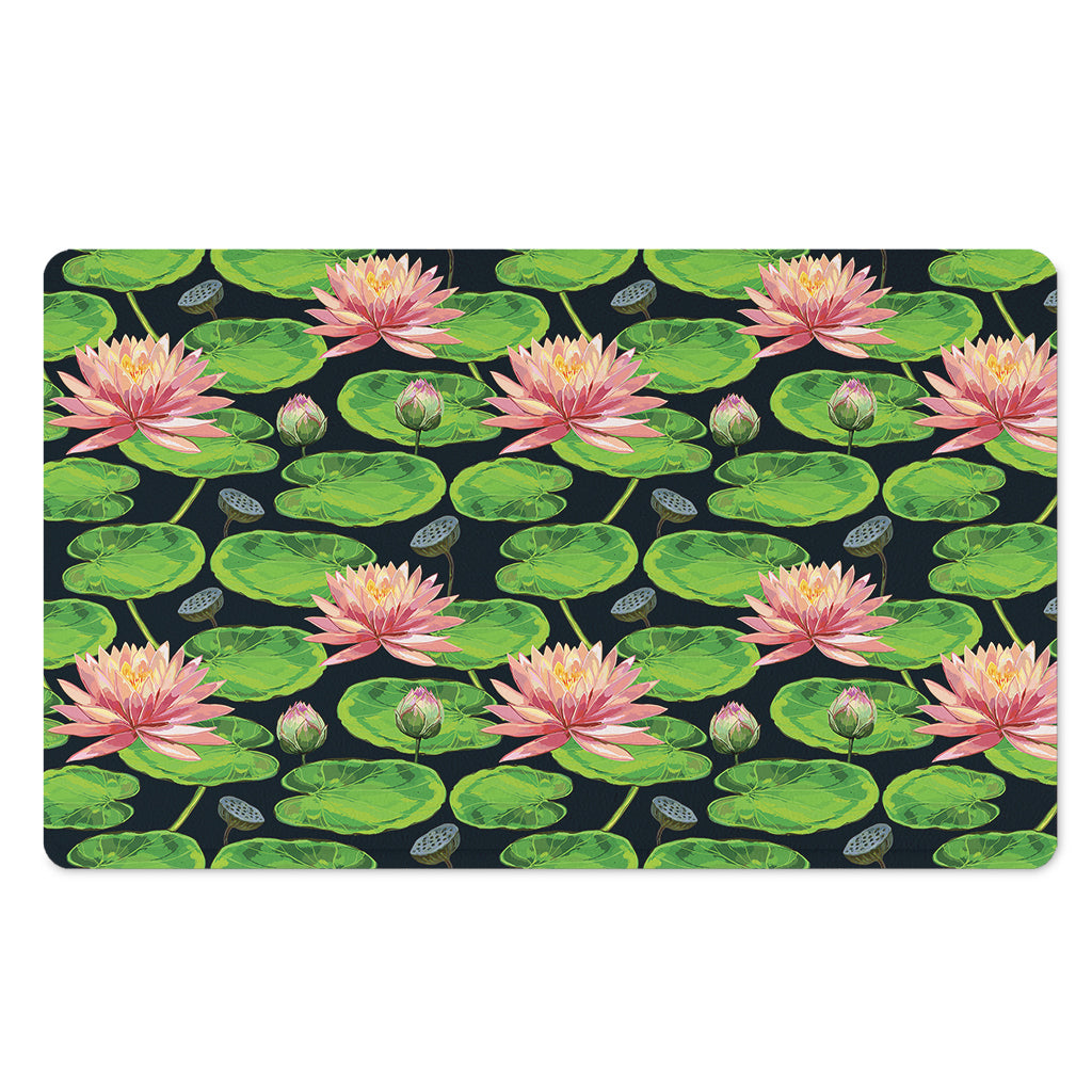 Water Lily Flower Pattern Print Polyester Doormat