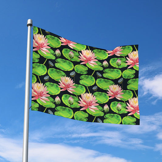 Water Lily Flower Pattern Print Polyester Flag