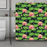 Water Lily Flower Pattern Print Polyester Shower Curtain