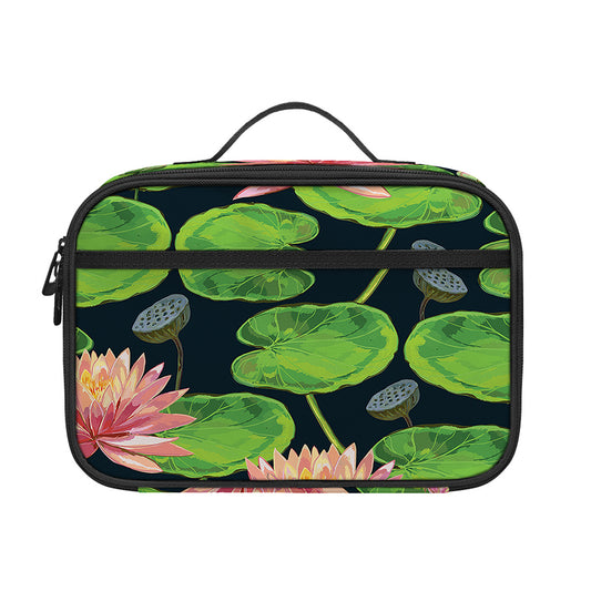 Water Lily Flower Pattern Print Portable Lunch Bag