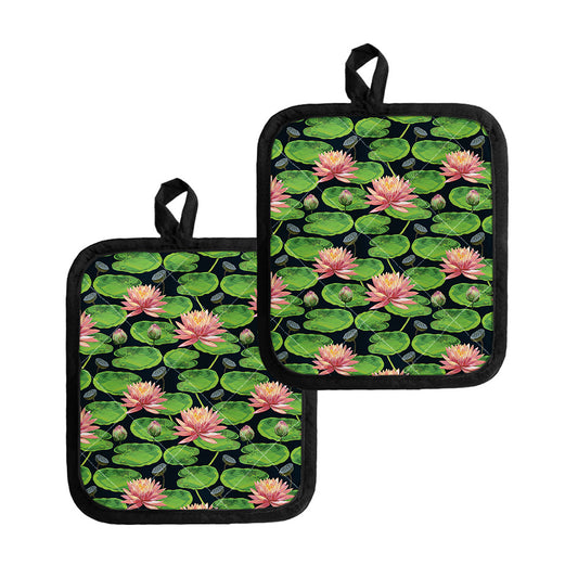 Water Lily Flower Pattern Print Pot Holders