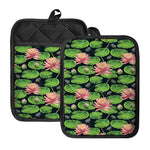 Water Lily Flower Pattern Print Pot Holders With Pocket