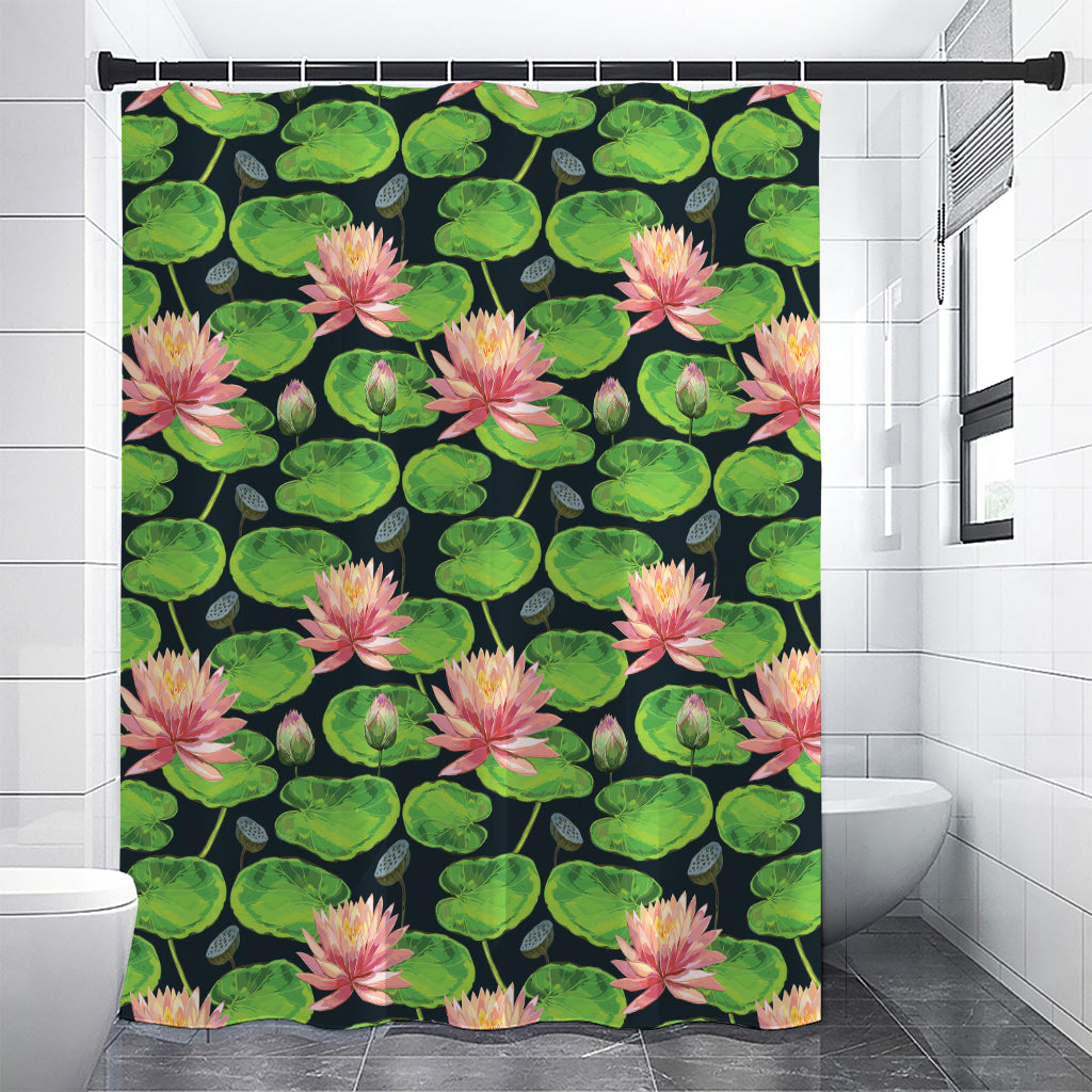 Water Lily Flower Pattern Print Premium Shower Curtain