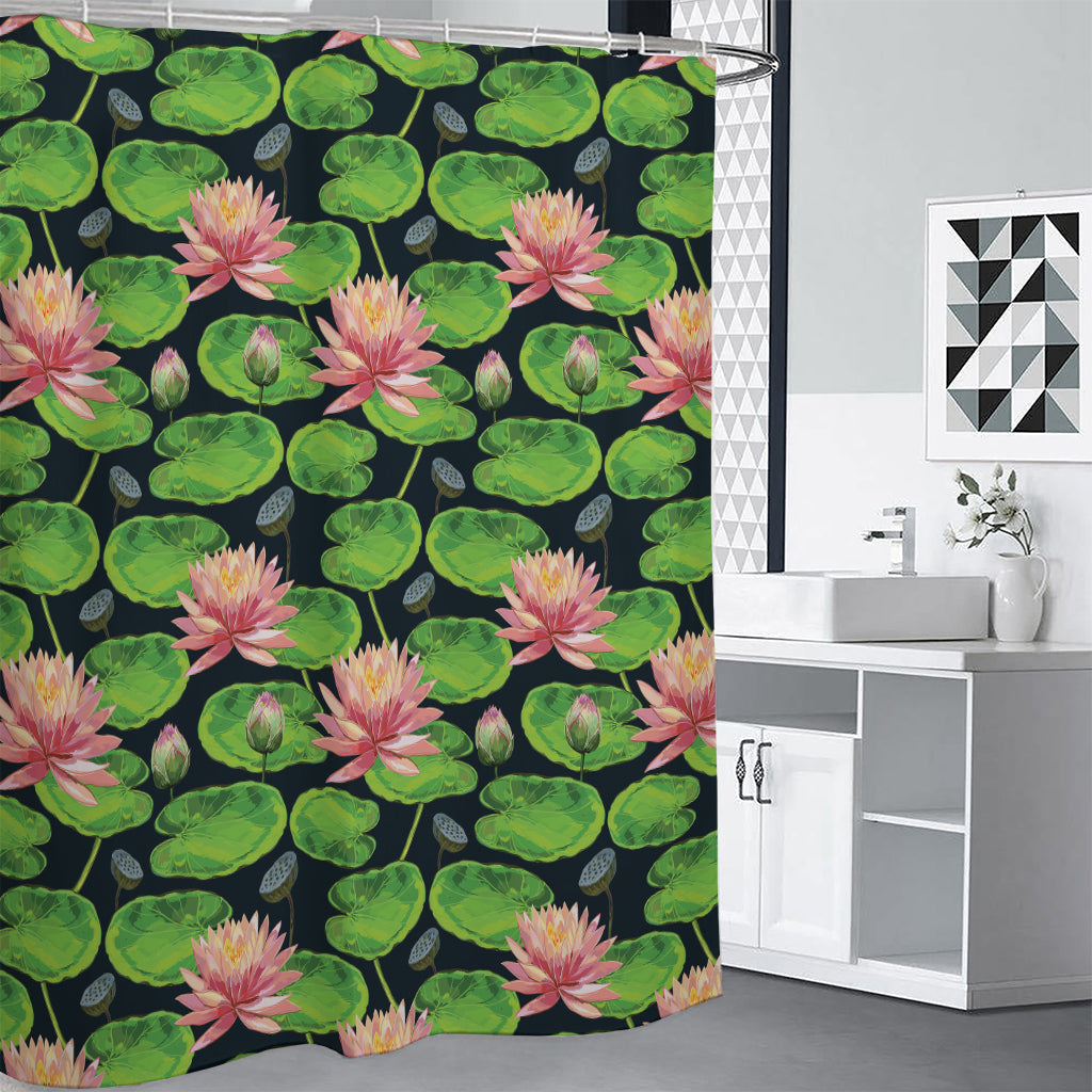 Water Lily Flower Pattern Print Premium Shower Curtain