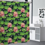 Water Lily Flower Pattern Print Premium Shower Curtain