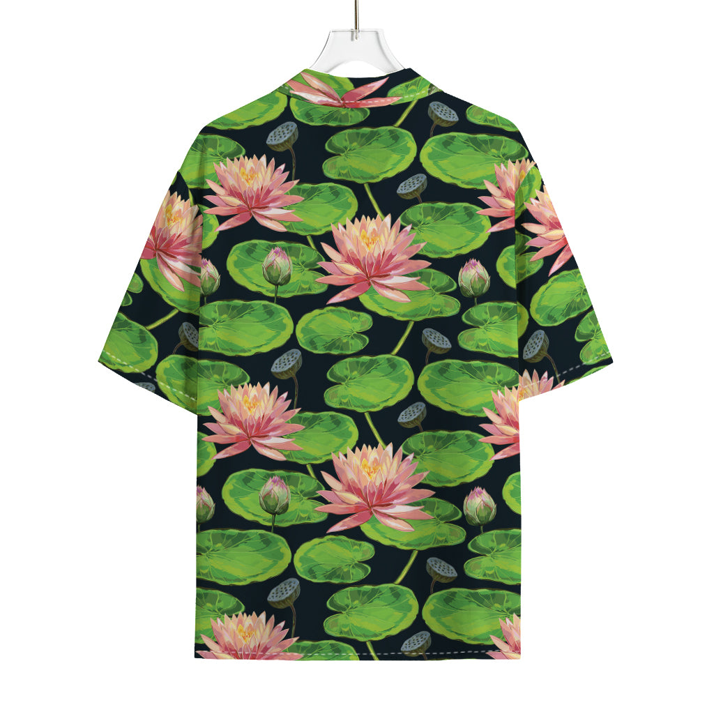 Water Lily Flower Pattern Print Rayon Hawaiian Shirt