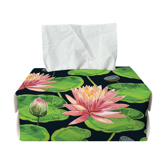 Water Lily Flower Pattern Print Rectangle Tissue Box Cover